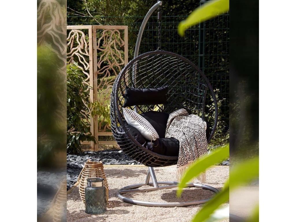 Outdoor Suspended Egg Chair With Steel Frame And Polyresin Body Freestanding Base