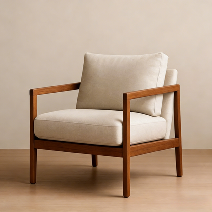 Beige Wood And Fabric Armchair 84x84x76 cm