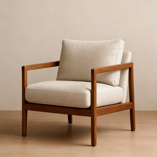 Beige Wood And Fabric Armchair 84x84x76 cm