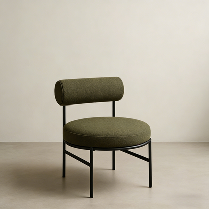 Olive Green Bouclé Armchair With Stainless Steel Frame, Padded Polyurethane Seat