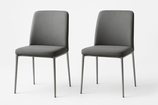 Set Of 2 Stainless Steel Gray Faux Leather Dining Chairs