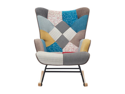 Decovivante II Rocking Chair Multicolored Tweed Fabric Upholstered With Wood Base And Padded Arms
