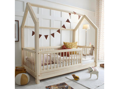 Florie Wood Cabin Bed 90x200 cm With Guard Rail Slatted Base Included 5 cm Legs For Small Rooms