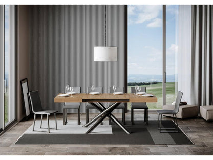 Famas Extending Dining Table 90x140/244 cm Natural Oak Look Anthracite Frame Melamine Finish