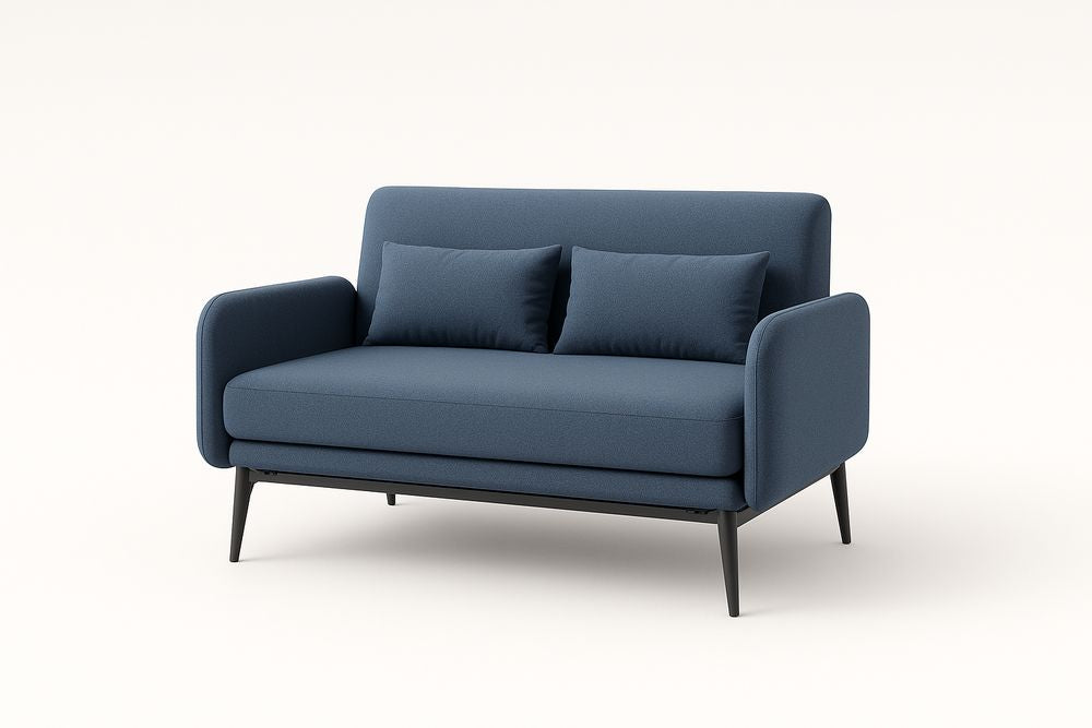 Blue Two Seater Fabric Sofa With Stainless Steel Frame And Removable Cushions Polyester Upholstery