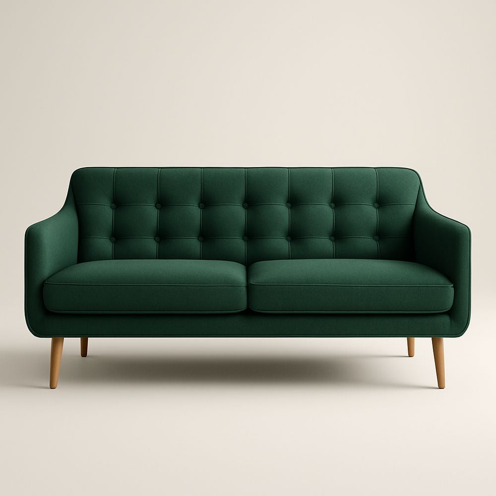 Green Polyester 2-Seater Sofa Wooden Beech Legs 150x80x85cm