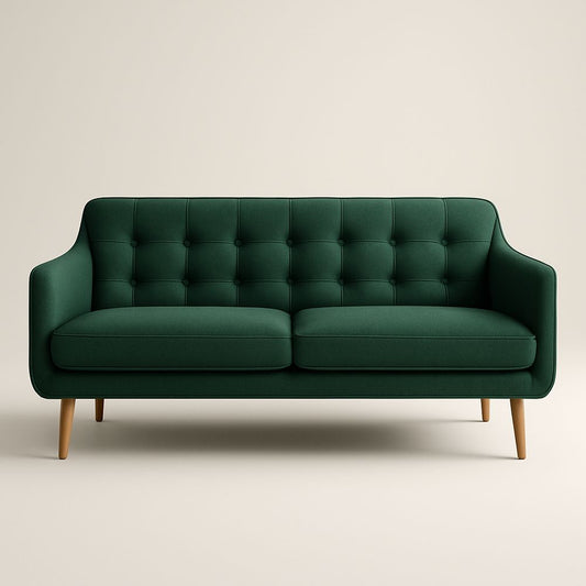 Green Polyester 2-Seater Sofa Wooden Beech Legs 150x80x85cm