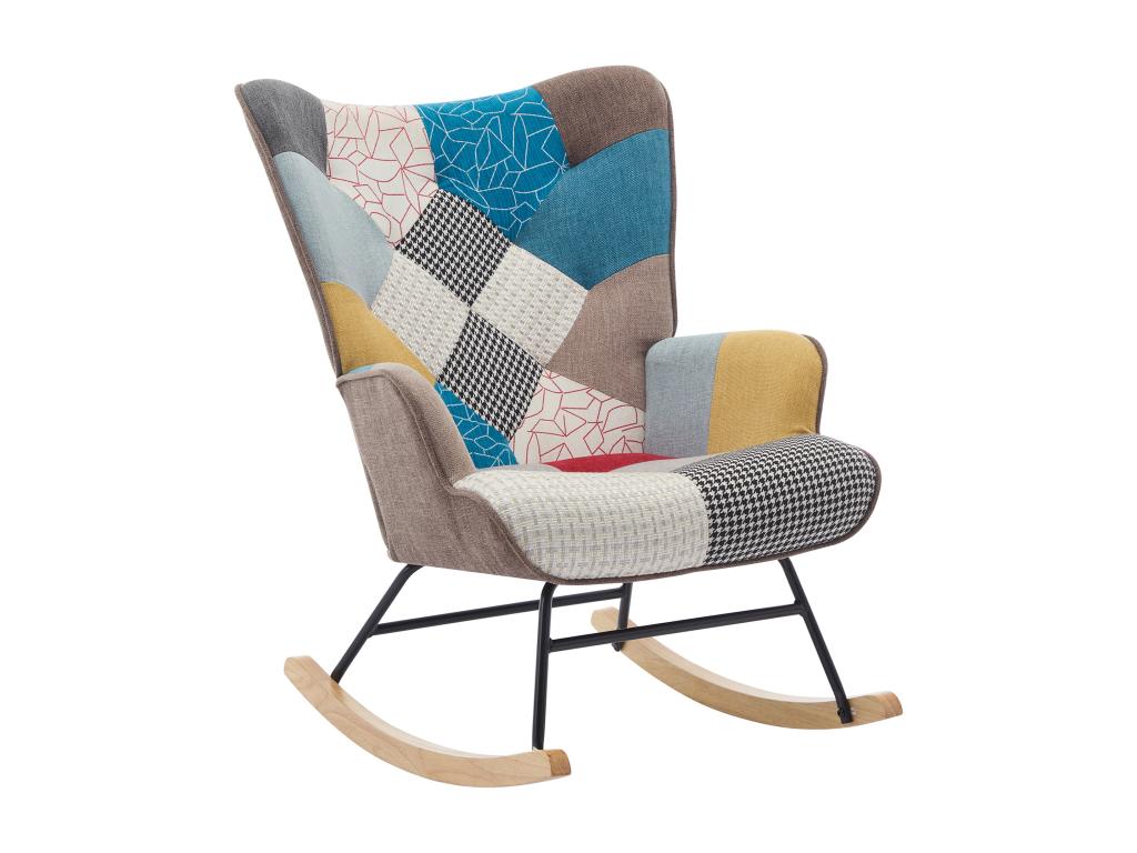 Decovivante II Rocking Chair Multicolored Tweed Fabric Upholstered With Wood Base And Padded Arms