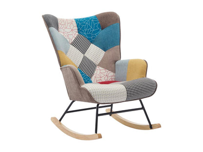 Decovivante II Rocking Chair Multicolored Tweed Fabric Upholstered With Wood Base And Padded Arms
