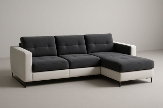 Modular L-Shaped Sofa White Faux Leather Frame With Anthracite Fabric Seat and Reversible Chair