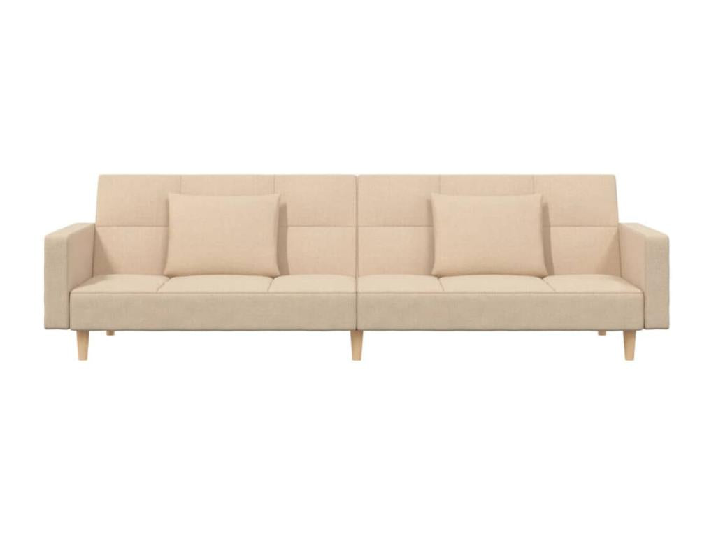 Two-Seater Sofa Bed Cream Fabric With Manual Recline