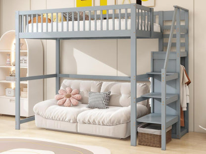 Wooden Loft Bed 90x200 Cm With Built In Wardrobe Gray Finish For Small Rooms And Modern Decor