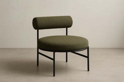 Olive Green Bouclé Armchair With Stainless Steel Frame, Padded Polyurethane Seat