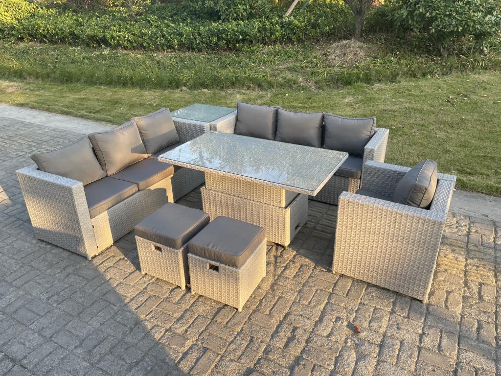 Outdoor Dining Set Height Adjustable Table Gray