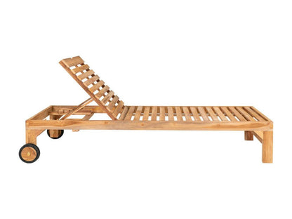 Decoepure Four-Seat Teak Outdoor Sun Lounger Bench With Wheels Natural Finish Weather-Resistant