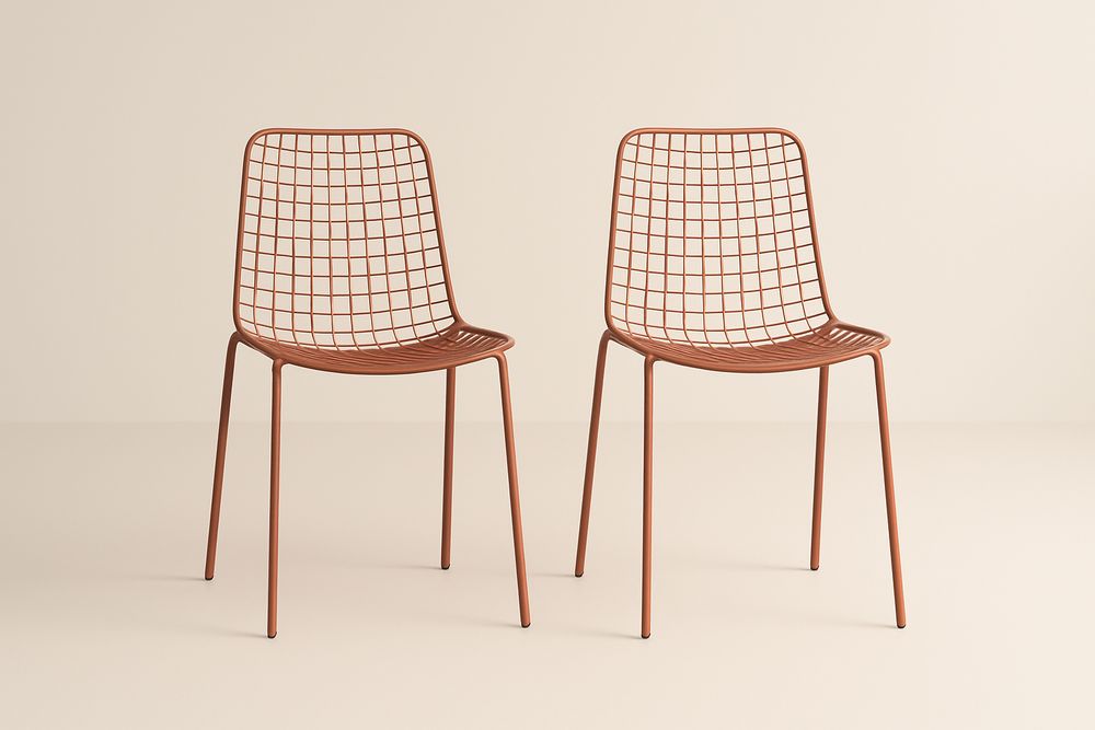 Brown Wire Metal Chairs Set Of 2 With Coated Steel Frames Modern Dining Seating Indoor