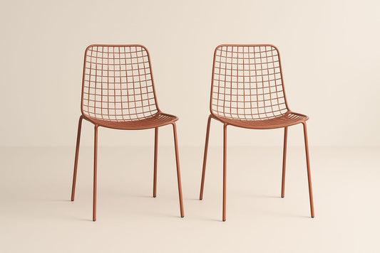 Brown Wire Metal Chairs Set Of 2 With Coated Steel Frames Modern Dining Seating Indoor