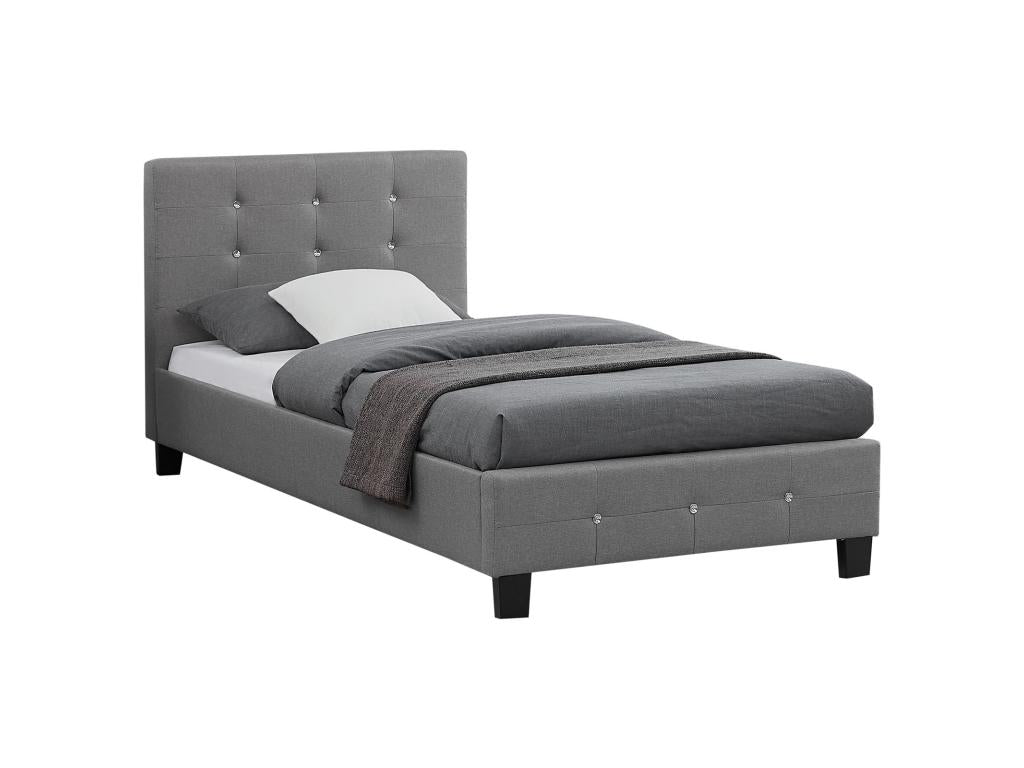 Logistendance 90x190 cm Single Bed Tufted Headboard and Footboard Gray Fabric With Strass