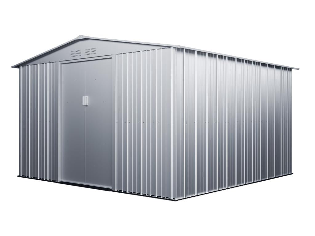 Galvanized Steel Garden Shed Gray 12.02 m2 Exterior 11.1 m2 Interior Storage Weather Resistant