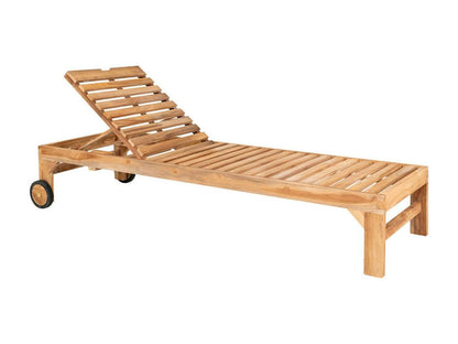 Decoepure Four-Seat Teak Outdoor Sun Lounger Bench With Wheels Natural Finish Weather-Resistant