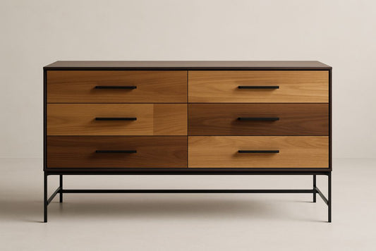 Solid Wood and Steel Storage Cabinet With 6 Drawers