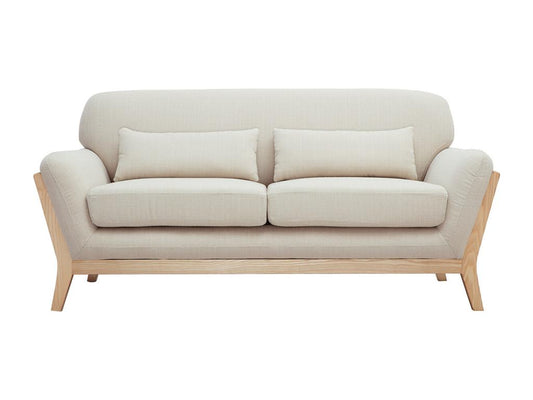 Decoepure 2 Seater Scandinavian Fabric Sofa Beige Wood