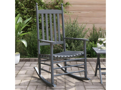 Rocking Chairs Set of 2 Gray Solid Poplar Wood With Ergonomic Curved Seats for Outdoor Use