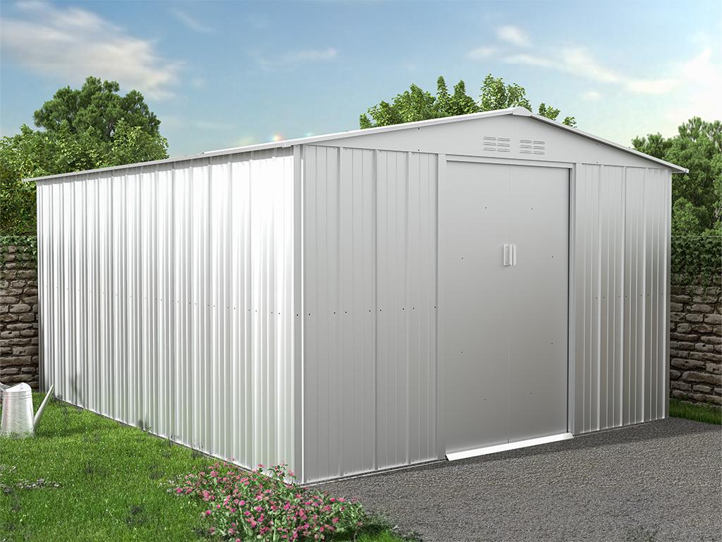 Galvanized Steel Garden Shed Gray 12.02 m2 Exterior 11.1 m2 Interior Storage Weather Resistant