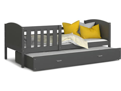Decoatout Trundle Bed 90x190 Gray Trundle Bed With Slats And 7cm Foam Mattress Included