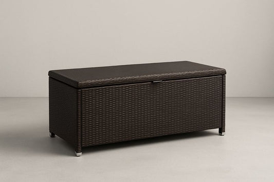 Brown Woven Resin Storage Chest 120 cm L x 50 cm W x 60 cm H With Stainless Steel Frame