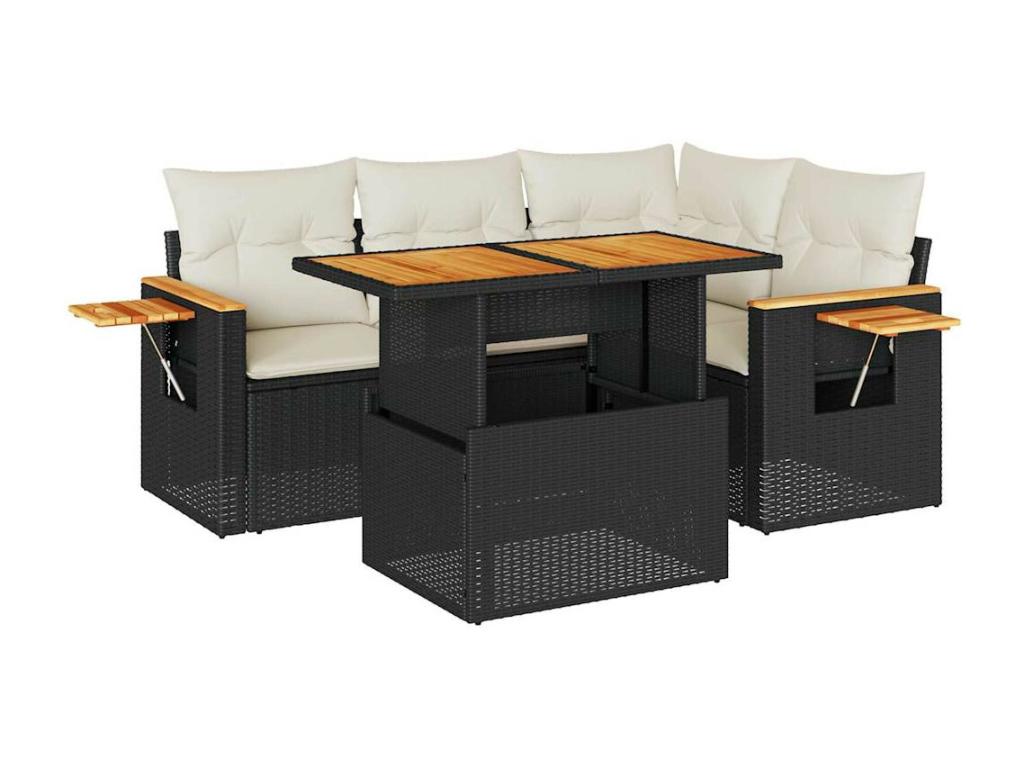 Acacia Resin-Woven 5-Piece Outdoor Set Black Cushions
