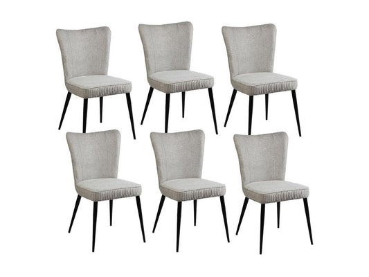Boivana Set Of 6 Gray Heather Fabric Dining Chairs With Matte Black Metal Legs And Upholstered Seats