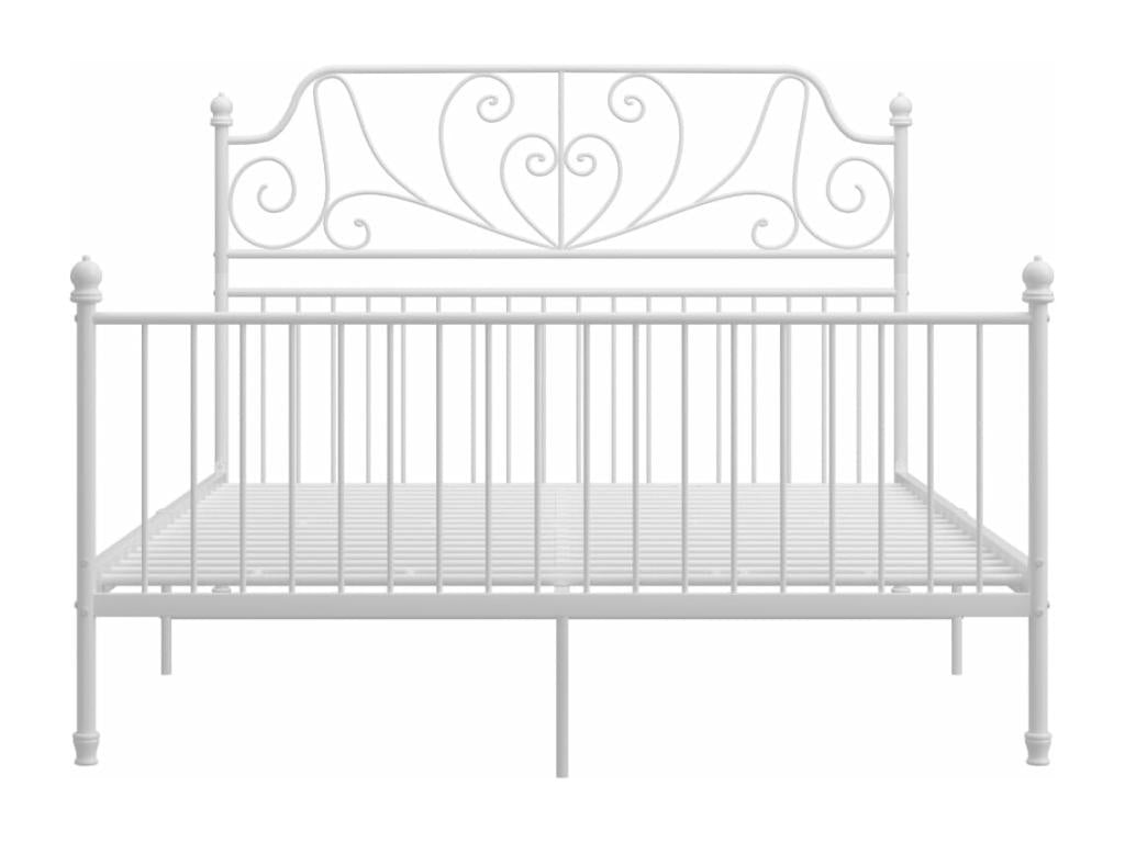 White Metal Bed Frame 140x200 cm With Slatted Base For Mattress Support And Durable Modern Design