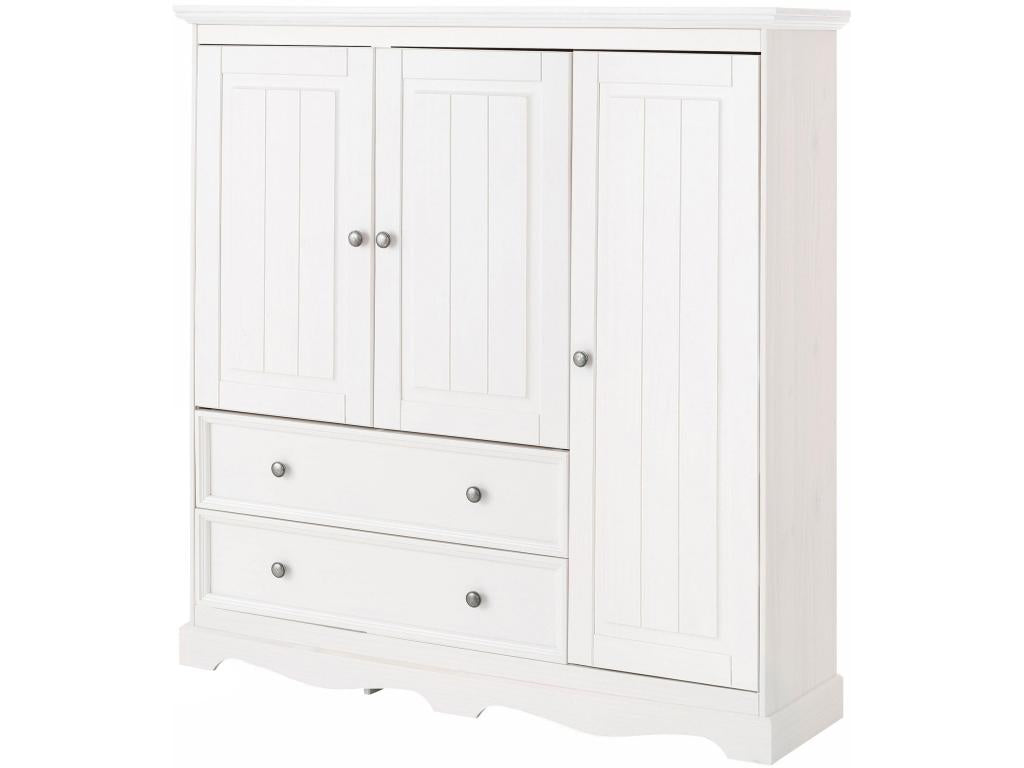 White Armoire Three Doors Two Drawers Floor Standing Storage Cabinet