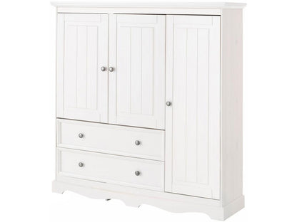 White Armoire Three Doors Two Drawers Floor Standing Storage Cabinet