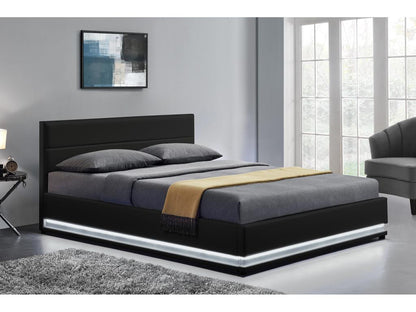 Logisbelle Black PU Bed Frame With Integrated Storage And Led Lighting 140x190 Cm