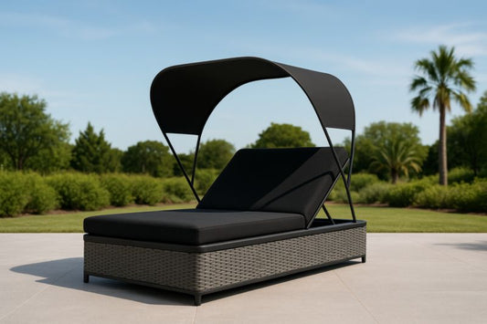 Wicker Lounge Chair With Adjustable Canopy Black