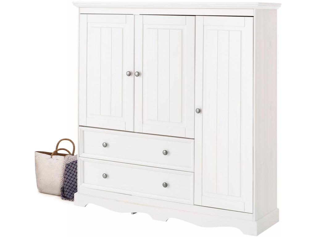 White Armoire Three Doors Two Drawers Floor Standing Storage Cabinet