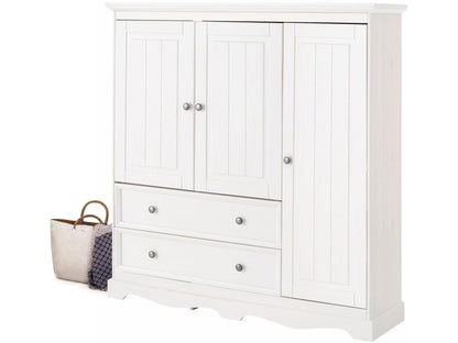 White Armoire Three Doors Two Drawers Floor Standing Storage Cabinet