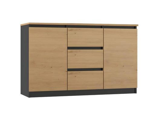 Homeolia Two Door Three Drawer Storage Cabinet 75x120x40 cm Multicolor Finish Wood Panels