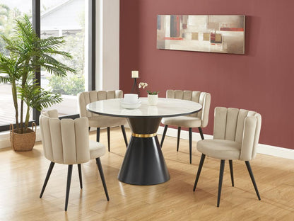 Mobilierdoux MORABITO Six Beige Velvet Dining Chairs With Black Metal Frames Plywood Self Assembly