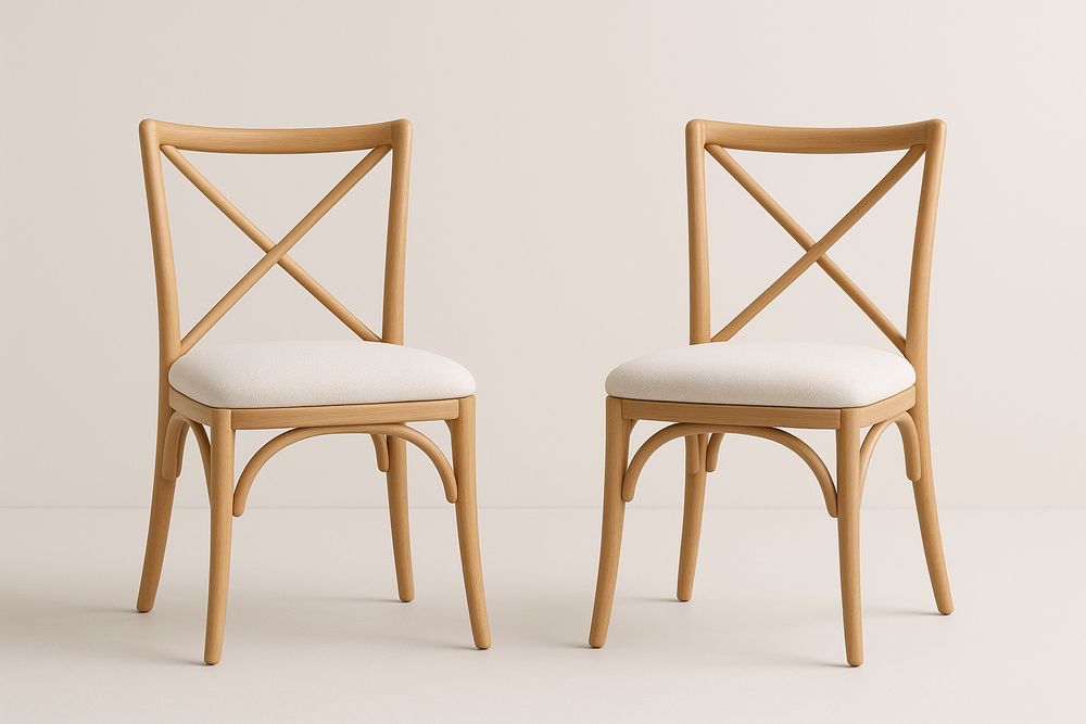 Beech Wood Dining Chairs White Fabric Seats Set of 2