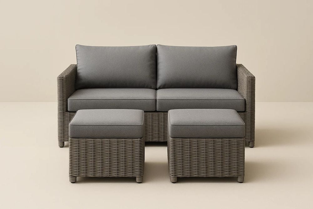Two-Seater Sofa Set With Synthetic Rattan And Gray Cushions