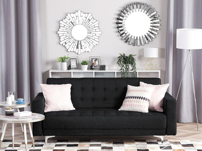 Three Seat Sofa Bed In Graphite Gray Fabric With Tufted Upholstery