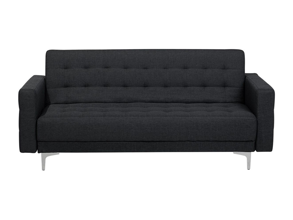 Three Seat Sofa Bed In Graphite Gray Fabric With Tufted Upholstery