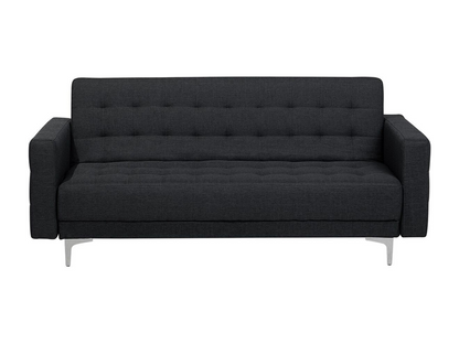 Three Seat Sofa Bed In Graphite Gray Fabric With Tufted Upholstery