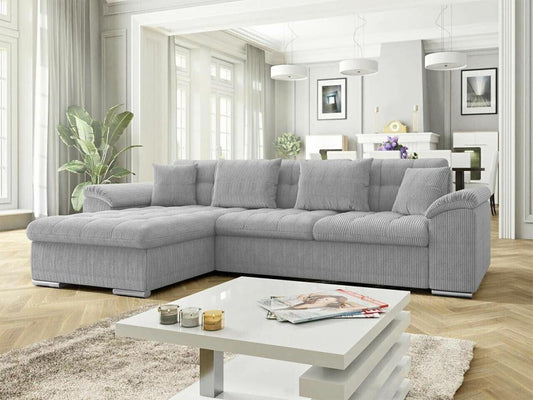 107 Gray Corner Sofa With Sleeper Function And Storage Box 280 By 160 By 76 cm