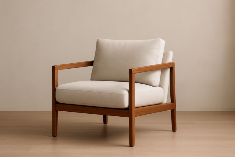 Beige Wood And Fabric Armchair 84x84x76 cm