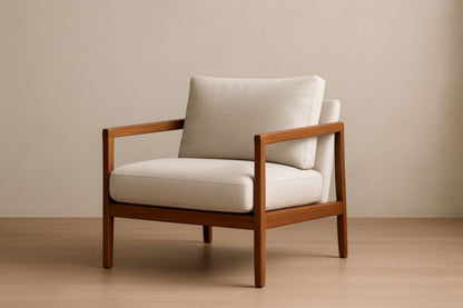 Beige Wood And Fabric Armchair 84x84x76 cm