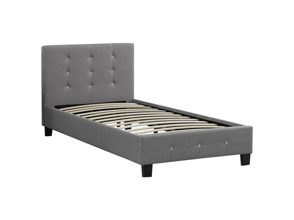 Logistendance 90x190 cm Single Bed Tufted Headboard and Footboard Gray Fabric With Strass